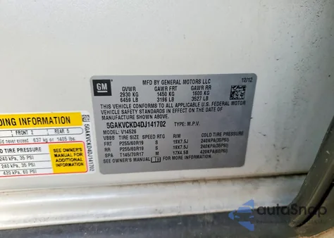 2013 Buick Enclave из США, поврежденный, VIN 5GAKVCKD4DJ141702